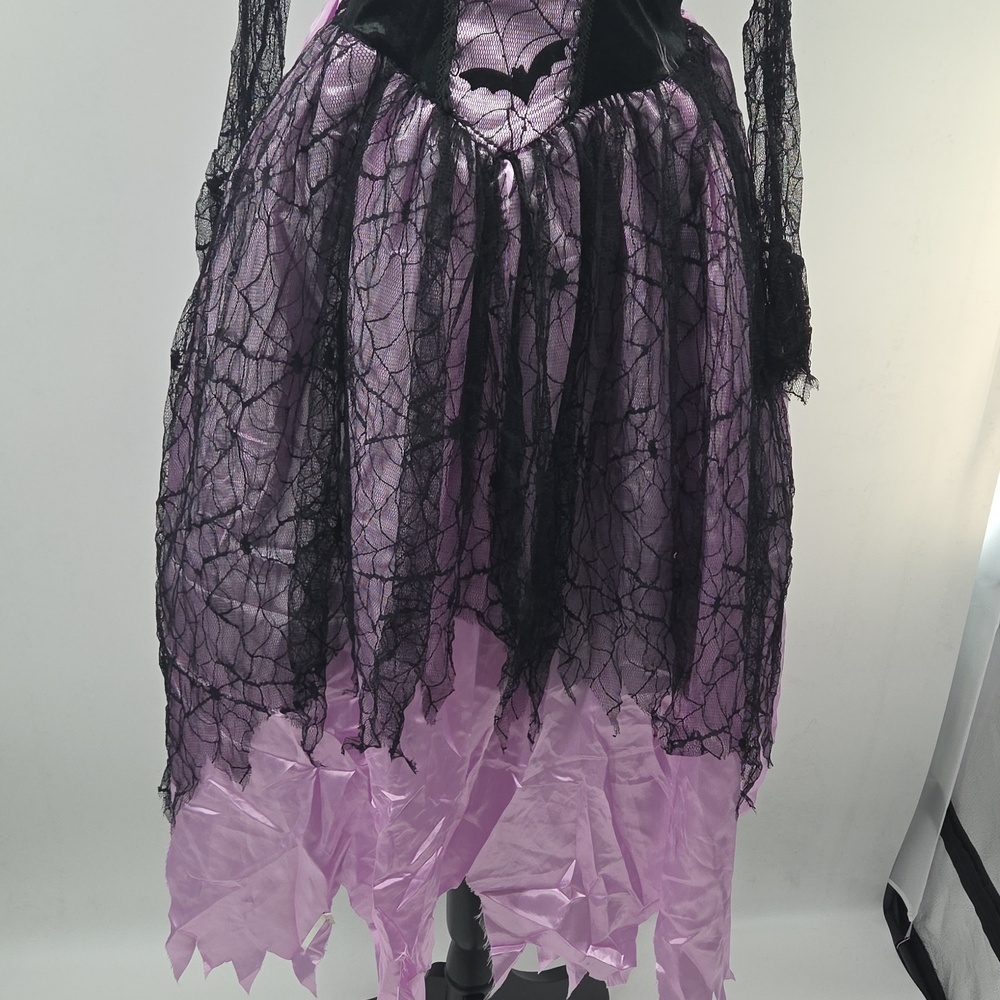 Girls' Purple and Black Spiderweb Witch Costume Dress - Picture 10 of 16